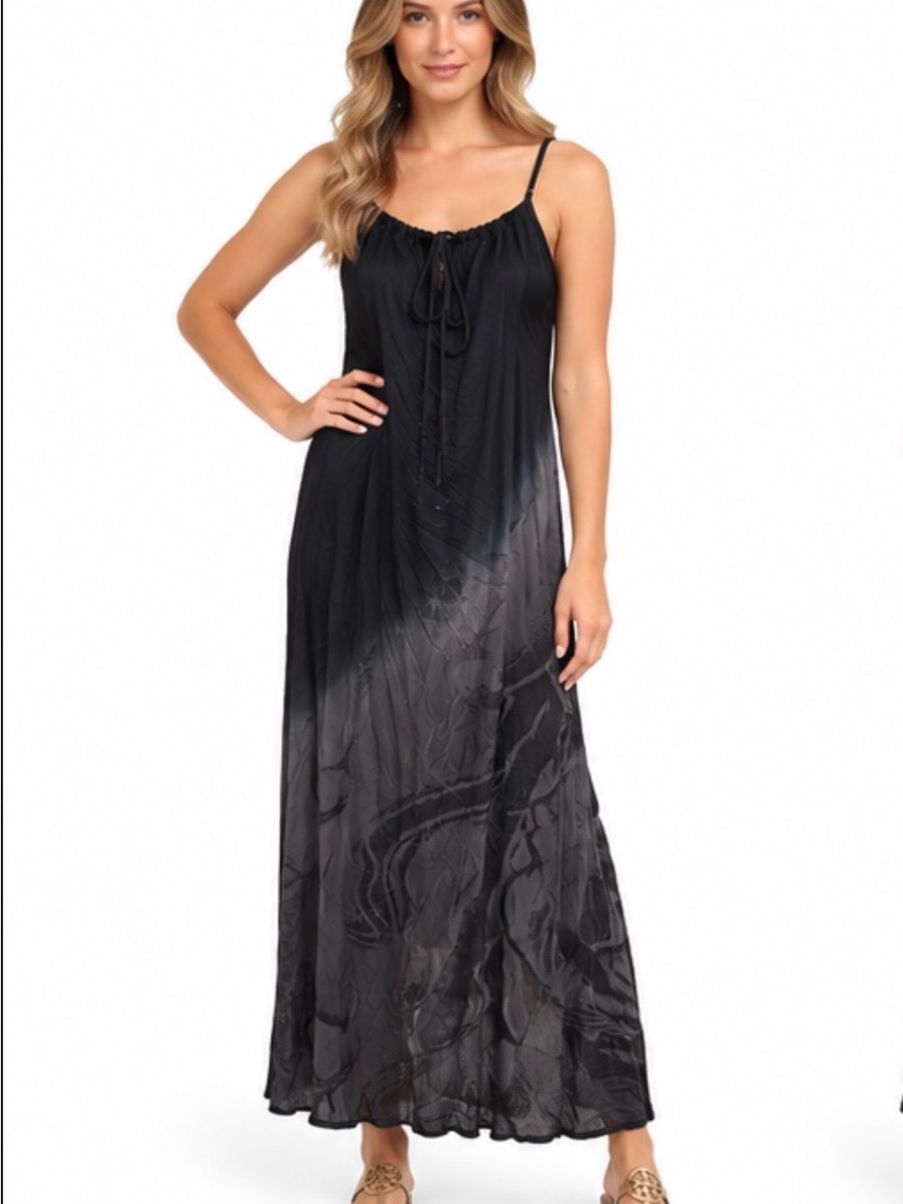 Black Ombre Spaghetti-Strap Maxi Sundress